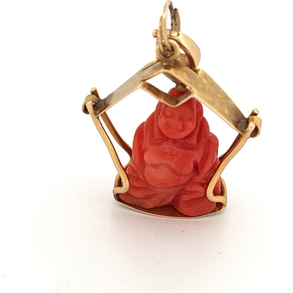 14K yellow gold orange laughing Buddha pendant talisman